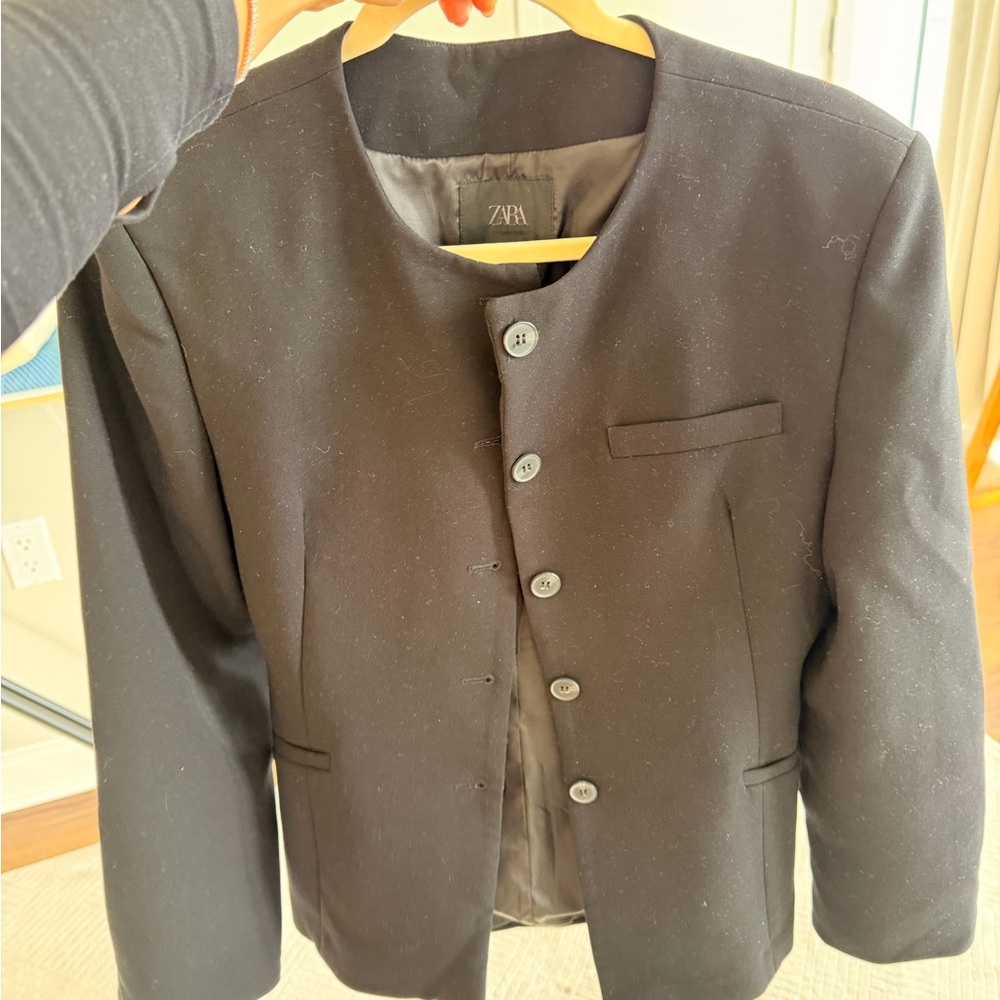 Zara Black Mandarin-Collar Blazer